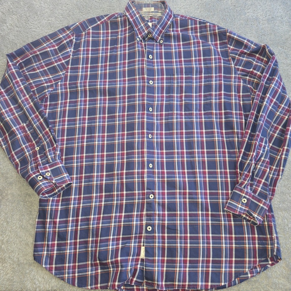 Peter Millar Mens XL Button Down Shirt Blue Purple Plaid Cotton Long Sleeve